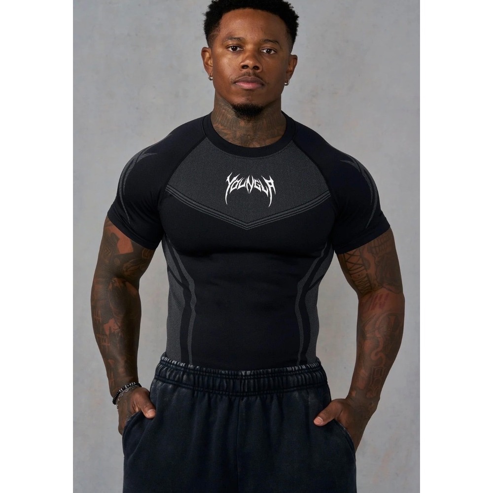 YoungLA Warrior X Compression Tee 4065 – Black & Grey – Large – NWT